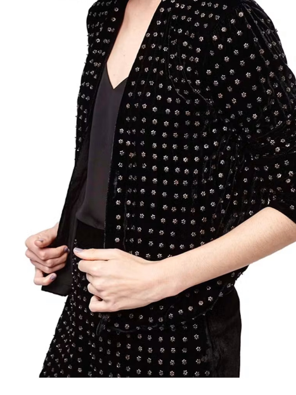 Topshop Black Velvet Crystal-Embellished Open Blazer